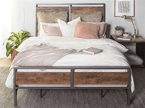New Rustic Queen Size Metal And Wood Plank Bed Includes Head And