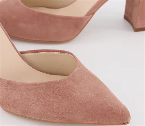 Office Minnie Ankle Strap Court Heels Dusty Pink Suede Mid Heels
