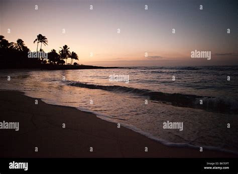 Hawaiian Beach At Sunset Stock Photo Alamy