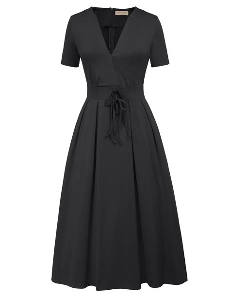 Buy Vestido Women Short Sleeve Surplice V Neck Dress Elegant Vintage Pleated