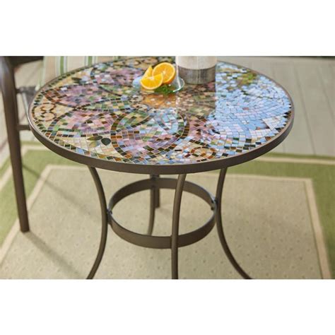 hampton bay glass mosaic art 28 in outdoor bistro table hd17121e the home depot in 2020