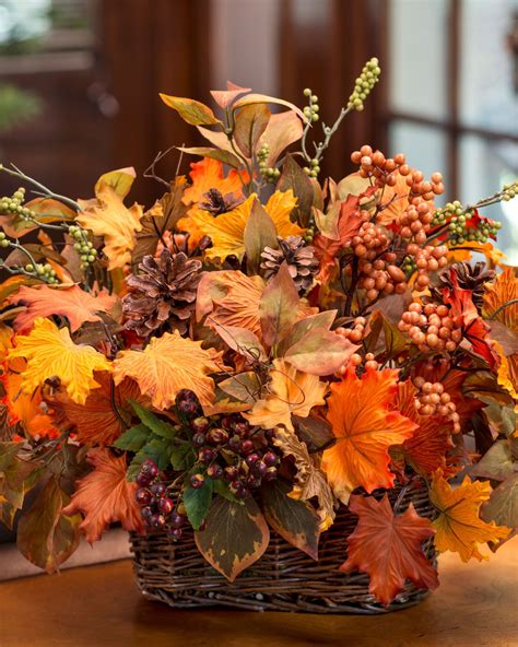 Autumn Leaves And Berries Silk Flower Basket At