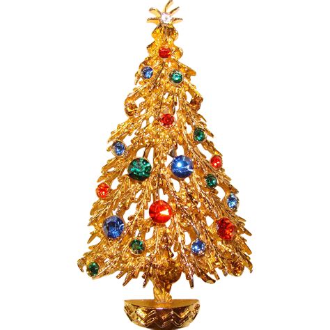 Vintage Art Signed Rhinestone Christmas Tree Brooch From