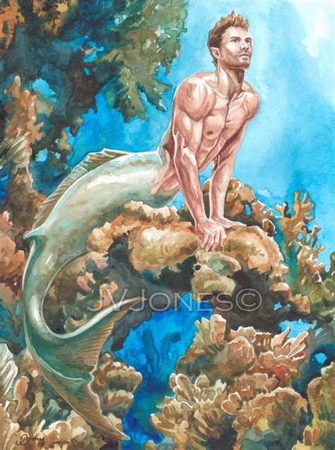 Original Fantasy Art Nakos Mermaid Merman Watercolor By Jvjones
