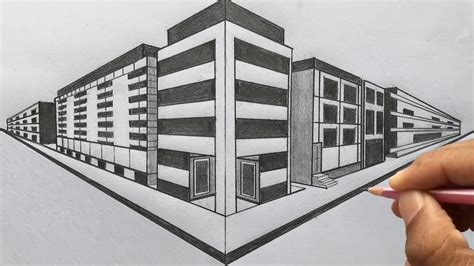 How To Draw Using 2 Point Perspective Draw Buildings Of A Town Step By