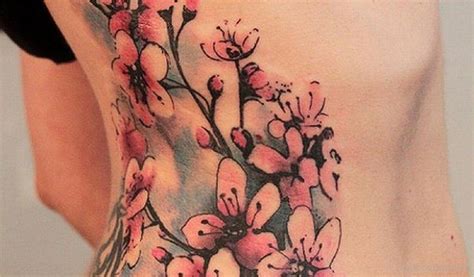 Cherry Blossom Rib Tattoo Nudebros1
