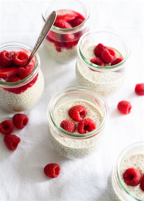 Dreamy Vanilla Chia Pudding With A Raspberry Rhubarb Compote Fork
