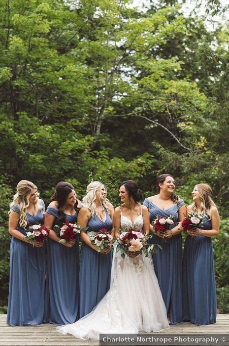 Autumn Bridesmaids Dresses Ideas Blue Matching Off Shoulder