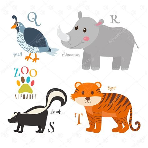 Alfabeto Del Zoológico Con Divertidos Animales De Dibujos Animados Q