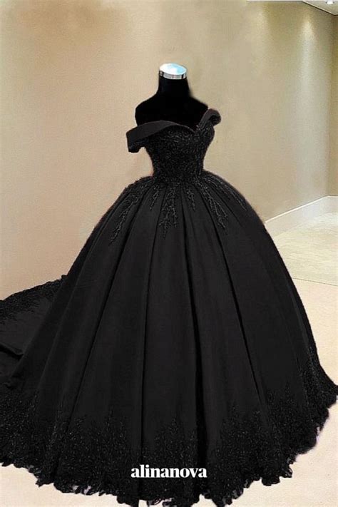 Prom Ball Gown Dresses Lace Edge Off The Shoulder Black Wedding