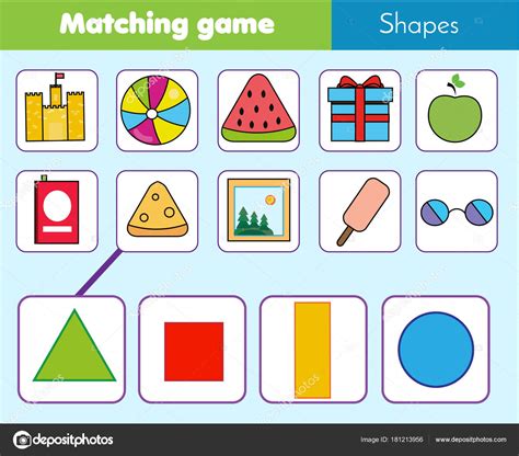 Educational Children Game Matching Game Worksheet Kids Match Shape