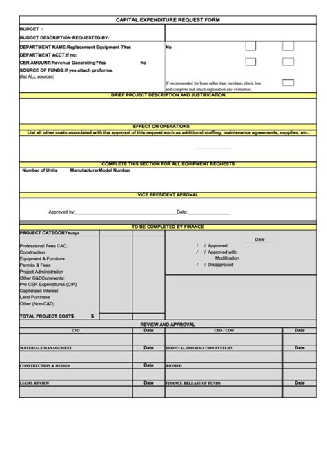 fillable capital expenditure request form printable