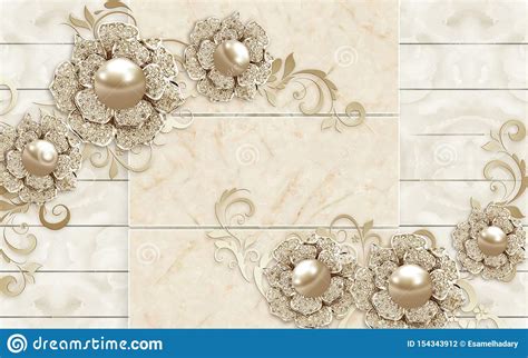 3d Wallpaper Mural Design With Floral And Geometric Objects Gold Ball