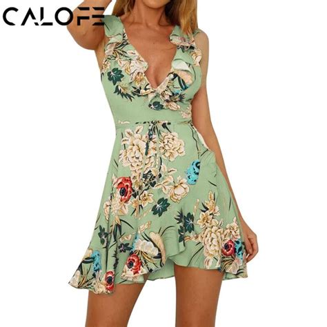 Buy Calofe Women Ruffle Summer Short Dress Sexy Deep V