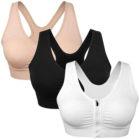 Namato Womens Zip Front Sports Bra Wireless Post Surgery Bra Active