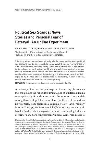 Pdf Political Sex Scandal News Stories And Personal Fear Of Betrayal An Online Experiment