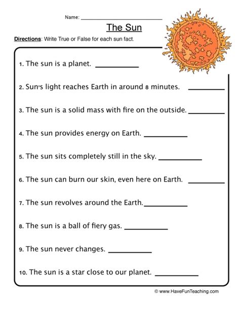 Free Printable Sun Worksheets
