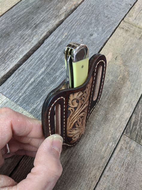 Hand Tooled Leather Knife Sheath With Western Flower And Leaf Design