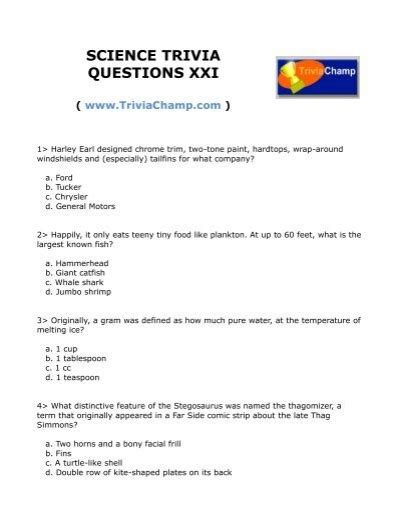 Science Trivia Questions Xxi Trivia Champ