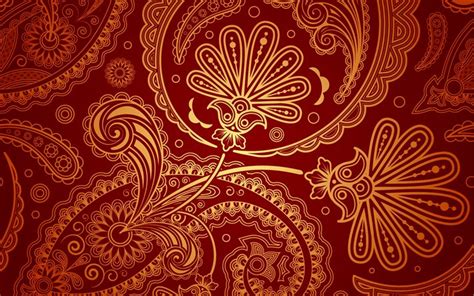 Download Wallpapers Paisley Red Texture 4k Paisley Gold Ornaments