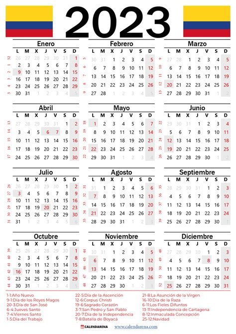 Famous Calendario 2023 Con Festivos Colombia 2022 Calendar With