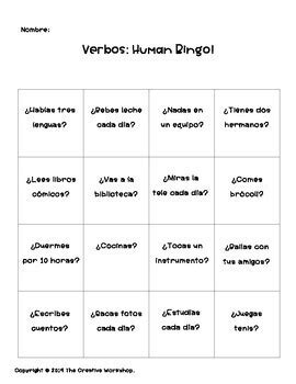 Spanish Present Tense Verbs Game Human Bingo By The Creative Workshop