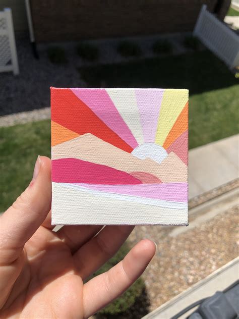 Mini Canvas Art / mountain sunset scene | Small canvas paintings, Small canvas art, Mini canvas art
