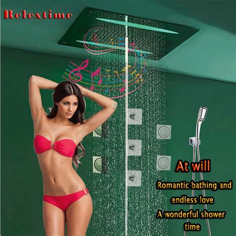 Luxury Led Shower Set Bathroom Large Flow Thermostatic Valve Shower Wall Mounted Music Fm Radio