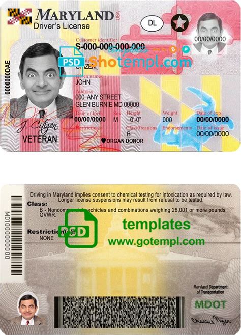Usa Maryland Driving License Template In Psd Format In 2021 Driving