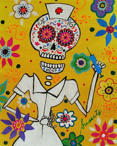 Dia De Los Muertos Nurse Painting By Pristine Cartera Turkus Mexican