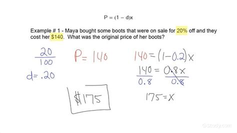 Calculating The Original Price Given The Sale Price And Percent Discount Math