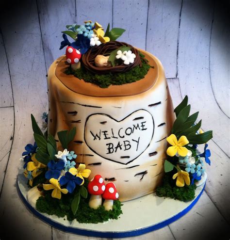 Woodland Baby Shower Cake I Used Green Cake For The Moss Affect Baby