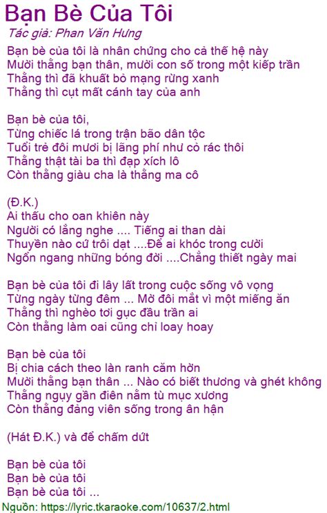 Loi Bai Hat Ban Be Cua Toi Phan Van Hung Co Nhac Nghe