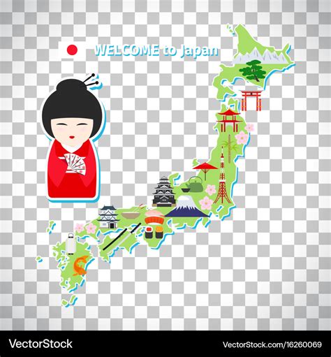 Japan Travel Map On Transparent Background Vector Image