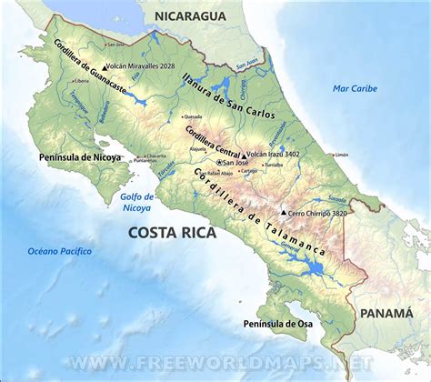 Planisferio Fisico Costa Rica Costa Rica Costa Mapa De Centroamerica