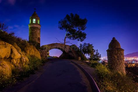 The Peace Bridge At Night At Mount Rubidoux Park Stock Image Image