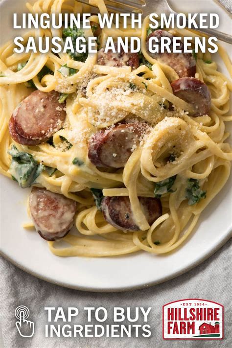 While pasta is cooking, melt butter in large skillet over medium heat. Linguine with Hillshire Farm® Smoked Sausage and Greens ...