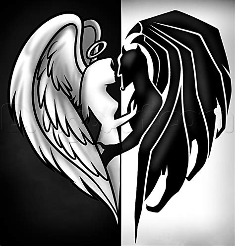Two Black And White Images With Wings On One Side The Other Is An Angels Wing