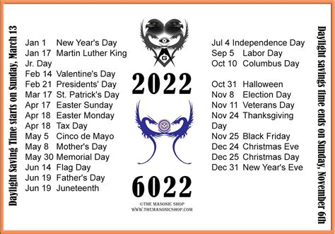 Free Printable 2021 Holidays From The Masonic Shop
