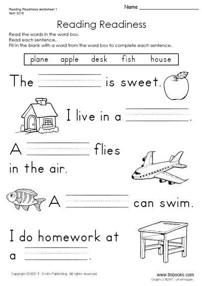 Reading Readiness Worksheet 1 First Grade Worksheets English