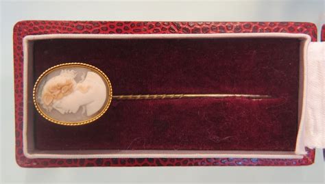 Victorian Shell Cameo Tie Pin Set In Fourteen Karat Gold From Akaham On