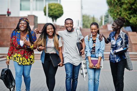 Free Photo Group Of Five African College Students Spending Time