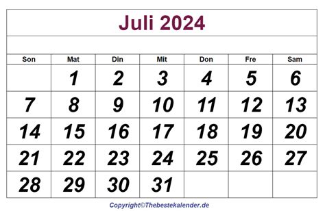 Juli Kalender 2024 The Beste Kalender