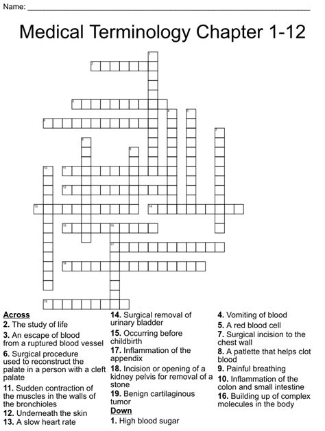 Medical Terminology Chapter 1 12 Crossword Wordmint