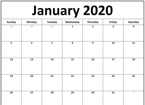 Free Monthly January 2020 Calendar Word Excel Landscape Notes Pdf Xls