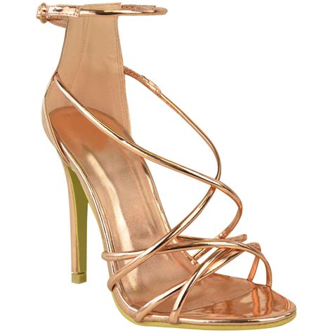 Womens Ladies Rose Gold Barely There High Heel Party