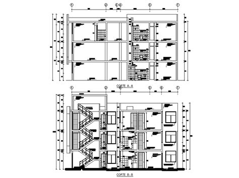 90 Square Meter Apartment House Building Section Drawing Dwg File Cadbull