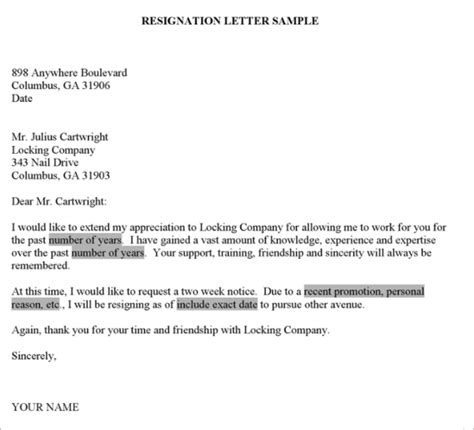 17 Resignation Letter Templates Free Word Pdf Excel Samples