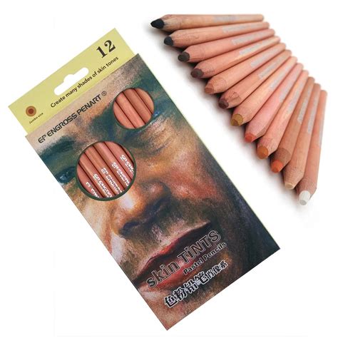 12 Professional Soft Pastel Pencils Wood Skin Tints Pastel Colored
