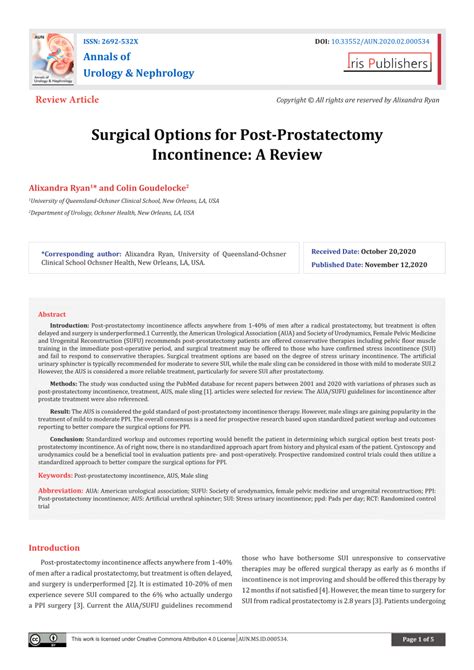 Pdf Surgical Options For Post Prostatectomy Incontinence A Review